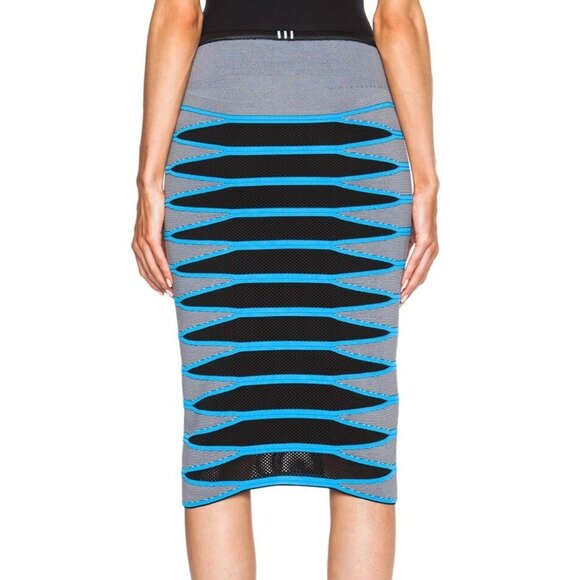 Alexander Wang Curved Hem Mesh Pencil Skirt Gray Blue Black Geometric Size Small - Picture 2 of 12